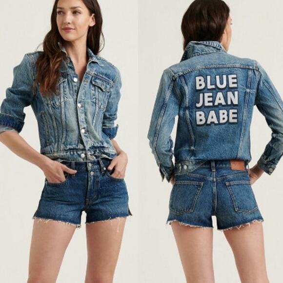 Lucky Brand Tomboy Trucker Graphic Blue Jean Babe Denim Jean Jacket Blue Small - Picture 1 of 16